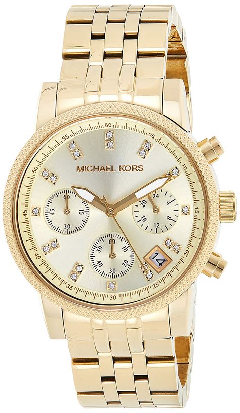 michael kors mk5676 ritz gold dial s/steel chronograph ladies 